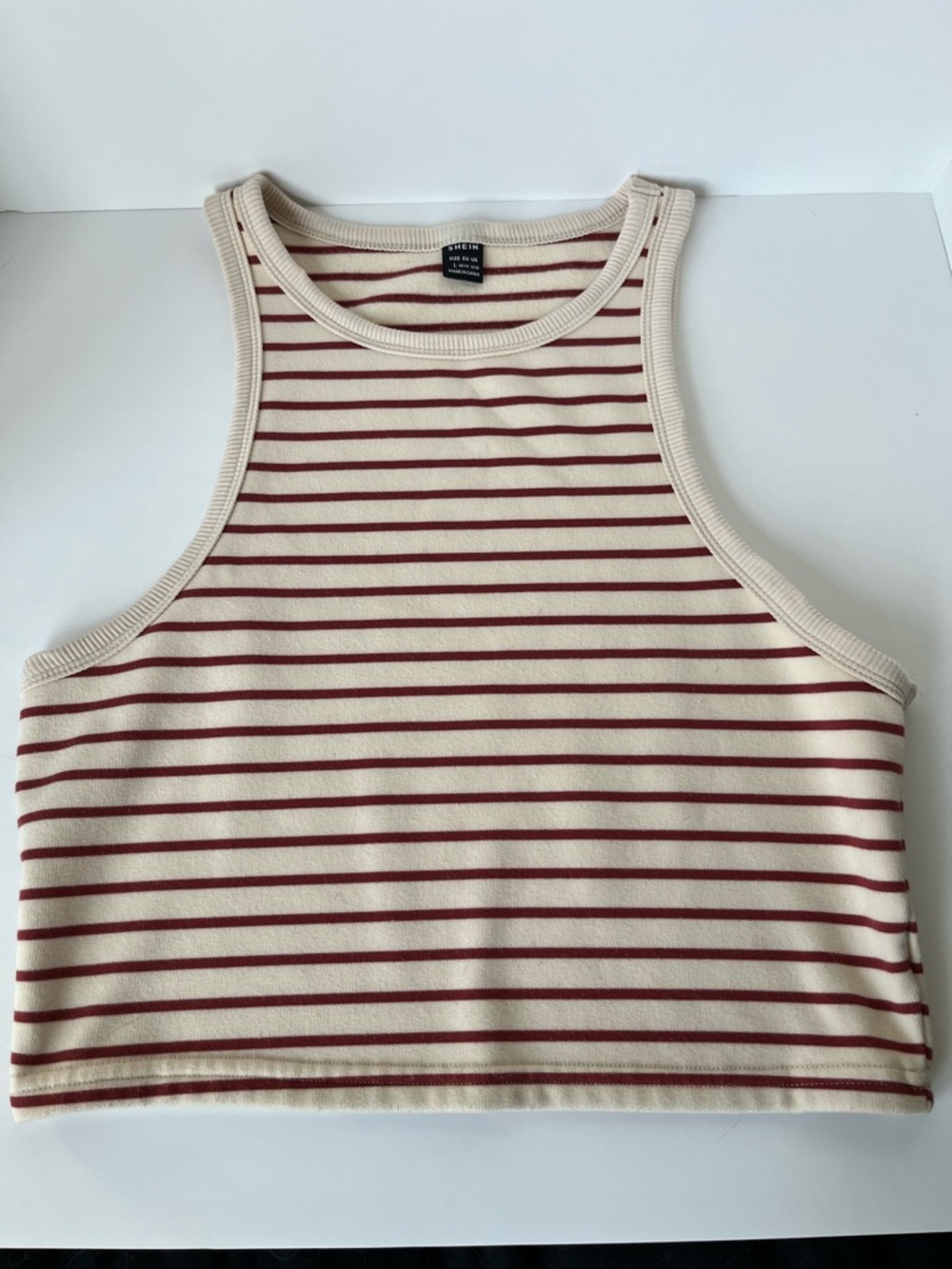Women’s Size L Red Beige Striped Soft Vintage Style Tank 392